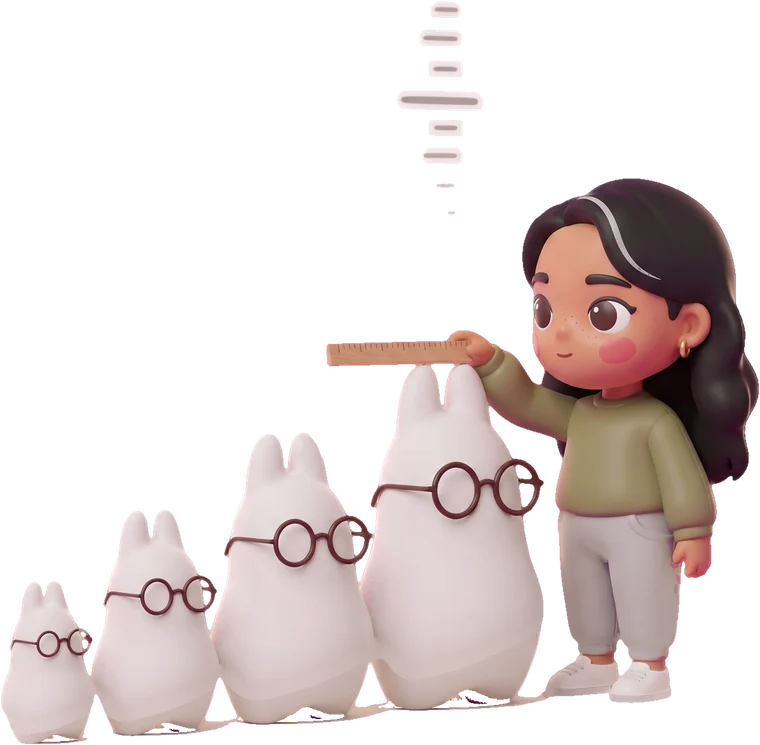Maya measures the tallest of four bunnies lined up by height