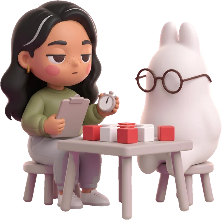 Maya times the bunny on a red and white block puzzle