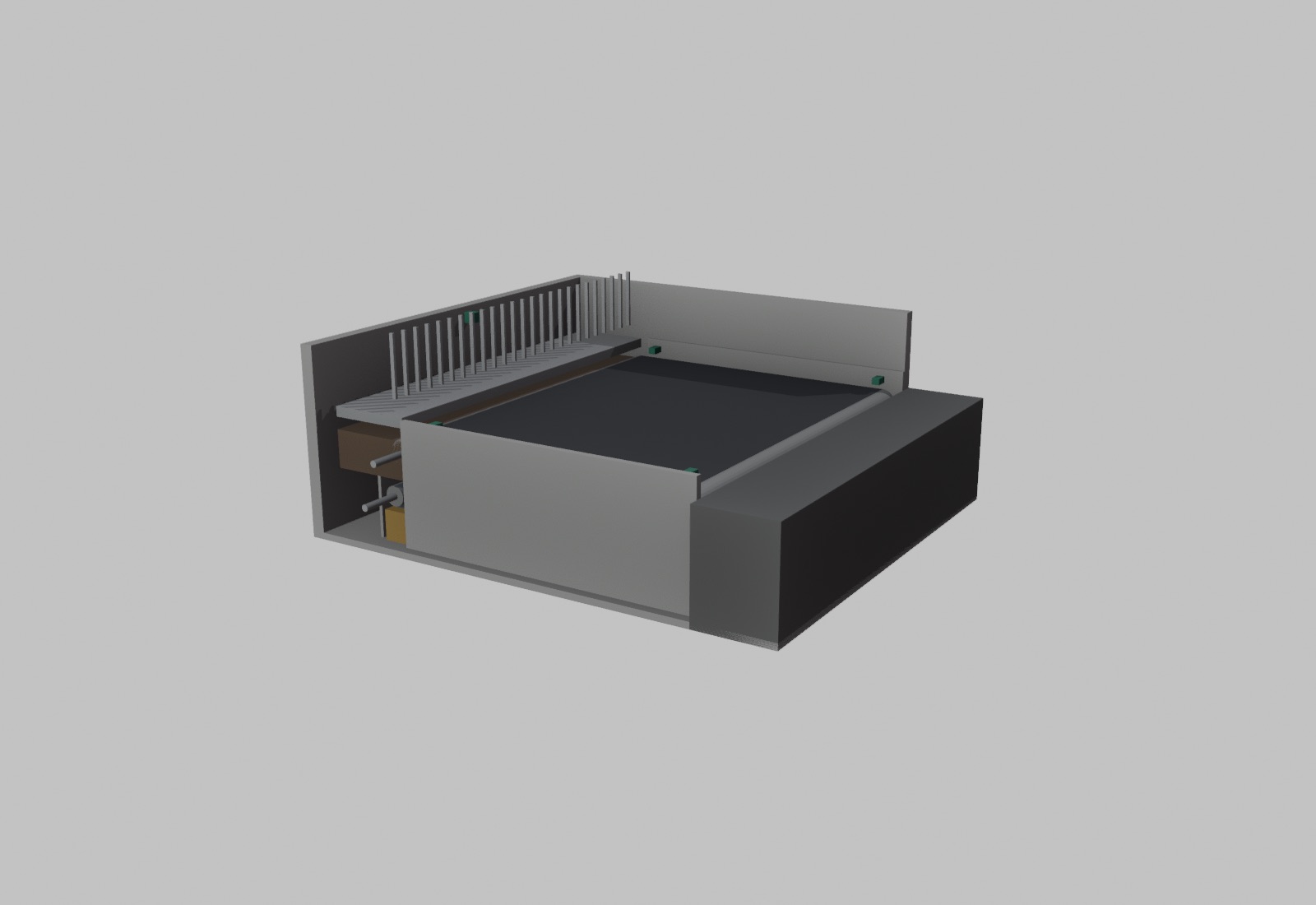 Cutaway, side wall and grate removed, one lane